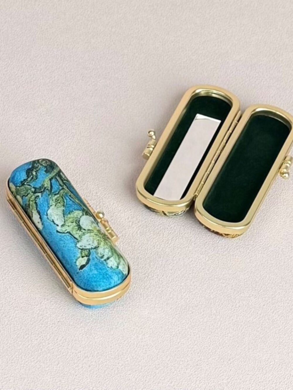 Van Gogh Inspired Print Lipstick Case w/ Mirror | Almond Blossom Tree